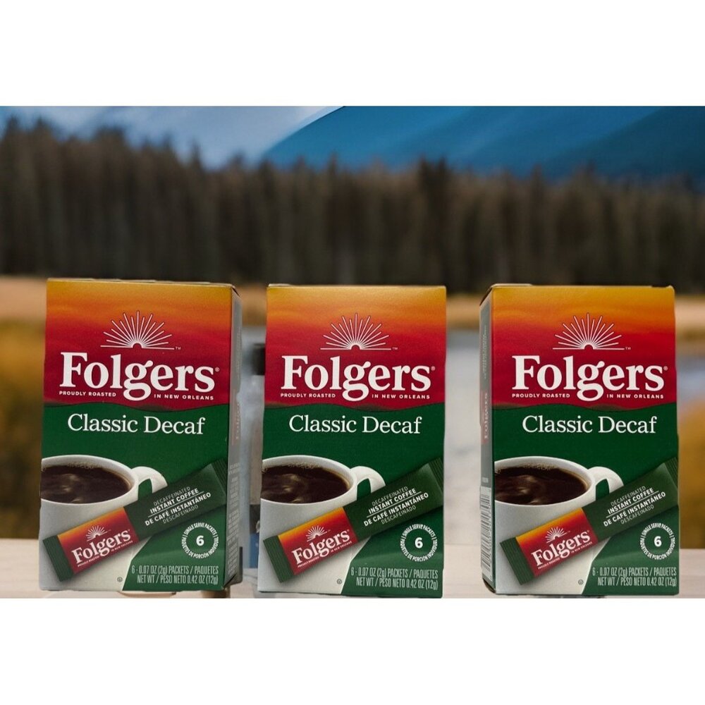 Folgers Instant Coffee  6 Single Packets Classic DECAF 3 boxes total 18 packets